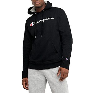 Champion Men's Pullover Graphic Fleece Hoodie, Standard Fit, Midweight Fleece, Classic Script Logo, Available in Regular and Big & Tall, Black, Medium