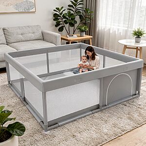 50"x50" Baby Playpen w/ Breathable Mesh & Safety Fence - $37.49