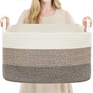 Amazon &ndash; YOUDENOVA Large Cotton Rope Blanket Basket 21.6" x 14.9" x 11.8" $17.99 w/ Code