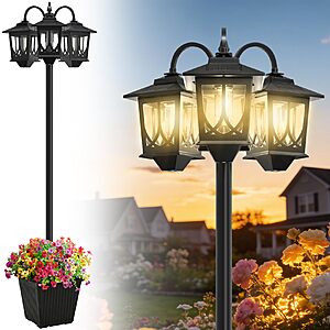 Amazon &ndash; Joyoowild 74" 3-Head Solar Lamp Post w/ Planter $59.99 w/ Code