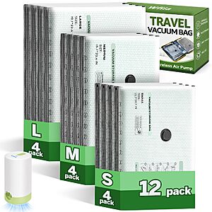 Amazon &ndash; Wfiia 12-Pack Travel Vacuum Storage Bags w/ Rechargeable Pump - $12.99 w/ Code