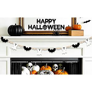 Amazon &ndash; 5.7-Ft Wooden Ghost, Bat & Bead Halloween Garland - $6.49 w/ Code
