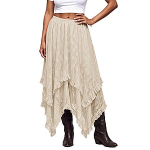 Amazon &ndash; Scarlet Darkness Asymmetrical Lace Maxi Skirt (Red, 2XL) - $16.50 w/ Code