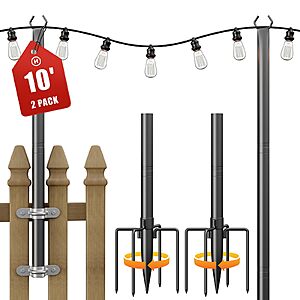 Amazon &ndash; Jusgym 10ft String Light Poles for Outside, 2-Pack - $14.99 w/ Code