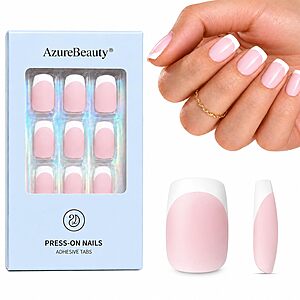 Amazon &ndash; AZUREBEAUTY Short Square Matte Pink French Tip Press-On Nails, 32-Pc - $3.49 w/ Code