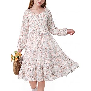Amazon &ndash; Girls' Long-Sleeve Floral Ruffle Dress, Sizes 7&ndash;14 - $12.49&ndash;$13.49 w/ Code