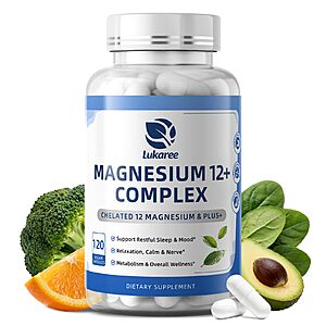 Amazon &ndash; Lukaree Magnesium 12+ Complex Supplement, 120-Count - $10.78 w/ Code