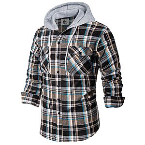 Amazon &ndash; Men's Plaid Flannel Hooded Button-Down Shirt - $9.95 w/ Code + Deal