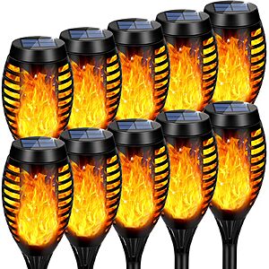 Amazon &ndash; AOUNQ 10-Pack Solar Flickering Flame Torch Lights - $22.99 w/ Code
