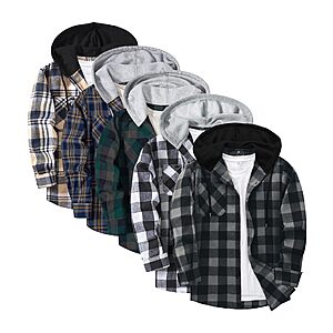 Amazon &ndash; ZITY 5-Pack Men's Flannel Hooded Button-Down Shirts - $29.99 w/ Code