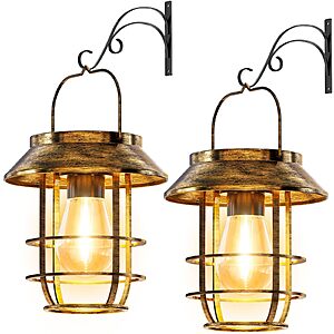 Amazon &ndash; 2-Pack Retro Metal Solar Hanging Lanterns w/ Wall Hooks - $14.84 w/ Code