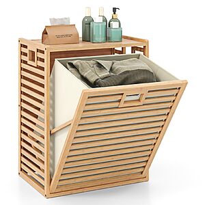 Amazon &ndash; Giantex 68L Bamboo Tilt-Out Laundry Hamper Cabinet - $56.99