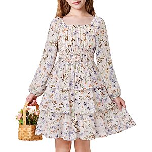 Amazon &ndash; Girls' Long Sleeve 3-Layer Floral Fall Dress, Ages 6&ndash;14 - $9.99&ndash;$11.49 w/ Code