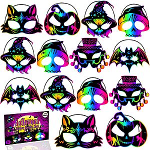 Amazon &ndash; JMUQ Halloween Scratch Masks Craft Kit for Kids - $4.99 w/ Code