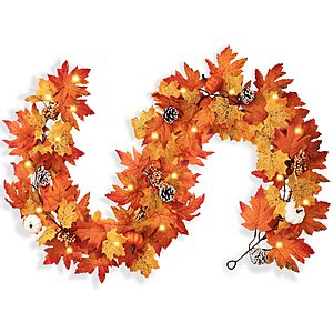 Amazon &ndash; Wironlst 6' Lighted Fall Garland w/ Pumpkins & Pinecones - $8.49 w/ Code