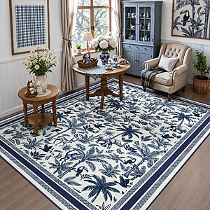 Amazon &ndash; Arenarug 5' x 7' Washable French Toile Area Rug, Blue - $35.99 w/ Code