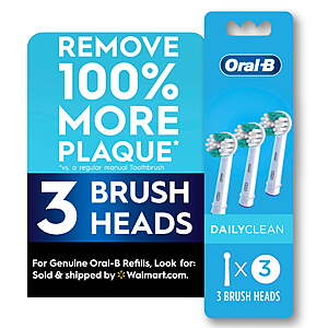 Oral-B Toothbrush Heads, Daily Clean Replacement Toothbrush Heads, 3 Count $12, earn $5 Walmart Cash FS PLUS or pick up