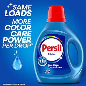 Persil Deep Clean Laundry Detergent, Original, 34 fl oz, 25 loads or Persil Advanced Clean Oxi+Odor 34 fl oz, 20 Loads $5.44 get $2.50 WMT CASH FS+
