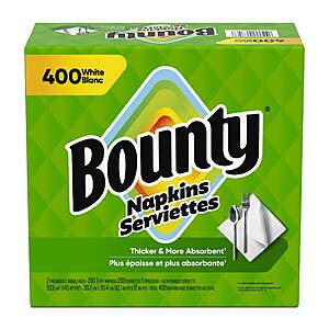 Bounty Everyday Disposable Paper Napkins, White, 400 Count Napkins $5.74 get 50c Walmart Cash FS Walmart+ (also 200 ct size deal)