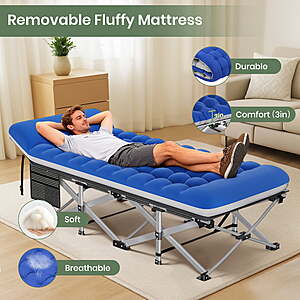 GVDV Folding Camping Cot for Adults with 2 Sided Mattress - 75" x 28" Cot, 1200D Oxford Portable Cot Bed with Carry Bag $55 FS Walmart by GVDV