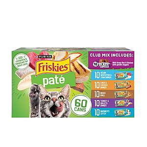 $34.98 FPU Sam's Club or FS at $50 Plus Members Purina Friskies Pate Wet Cat Food Variety Pack with Glaz'd and Infuz'd and Friskies Pate, 60 ct., 5.5 oz. Cans