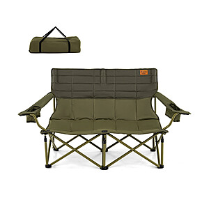 $67 FS COSTWAY Oversized Camping Chair Folding Loveseat Camping Couch with Cup Holders & Thick Padding