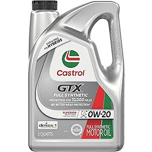 $19.35 S&S PRIME DAY 0W-20 or 5W-20 Castrol GTX Full Synthetic Motor Oil, 5 Quarts