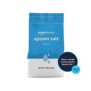 PRIME DAY: S&S $2.70 Amazon Basics Epsom Salt Soak, Unscented, Magnesium Sulfate USP, Muscle and Feet Relaxation, Resealable Bag, 3 Pound