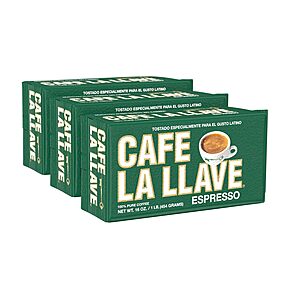 Cafe La Llave Dark Roast Ground Espresso Coffee, 16oz Pack of 3 $13.62 or less S&S CLIP Q ($4.54 per lb)