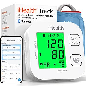 $28 FS Prime AMZ (or at $35) iHealth Track Smart Upper Arm Blood Pressure Monitor with Wide Range Cuff that fits Standard to Large Adult Arms, Bluetooth Compatible