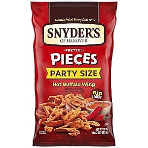 $3.47 or less S&S 18oz Bag of SNYDERS PRETZEL PIECES in Honey Mustard, Hot Buffalo Wing or Cheddar