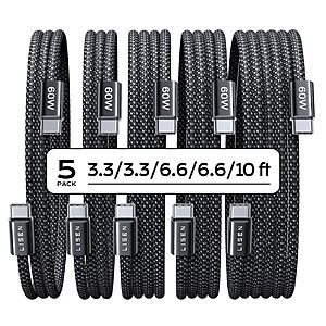 $8.99 FS Prime or $35 LISEN USB C to USB C 60w Cable, 5-Pack [3.3/3.3/6.6/6.6/10FT]