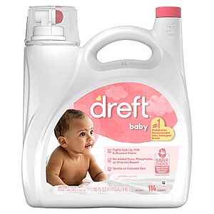 $56.86+ S&S, Q, Promo 4 x Dreft Baby OR DREFT Toddler Liquid Laundry Detergent, Gentle on Sensitive Skin Laundry Soap, 150 fl oz, 114 Loads,