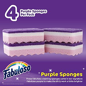 $2.19 S&S Q AMAZON:Pack of 4 Fabuloso Scratch-Free Kitchen Dish Sponges Purple Cellulose Scrubber Sponge with Scouring Pad
