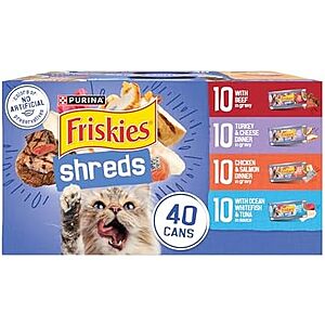 $24.57 or less S&S 20% off Q AMZ Purina Friskies Wet Cat Food Variety Pack, Shreds 40 cans