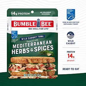 AMAZON: 12-Pk 2.5oz Bumble Bee Wild Caught Tuna (Mediterranean Herbs & Spices) $8.40 w/ S&S-AC YMMV