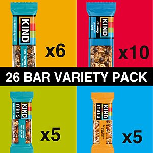 $12 or less S*S Clip Q AMAZON: KIND Bar Variety Pack, (26 bars/mini bars, flavor assorted) Single Serve