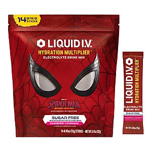 $14.70 AMAZON: SPIDERMAN Liquid I.V. Sugar Free Electrolyte Raspberry Lemonade, 14 Count