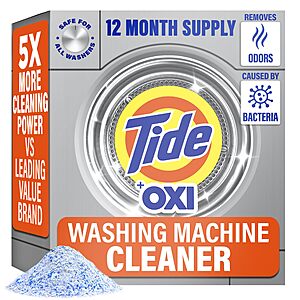 $12.30 or less S&S 30% off Q: Tide Washing Machine Cleaner 52 Week Supply with Oxi for Front and Top Loader Washer Machine 12 Month Supply AMZ