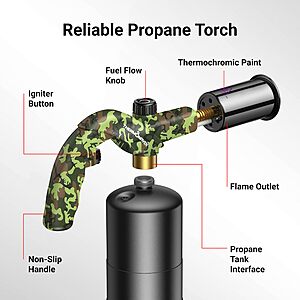 $21.99 AMAZON ThermoMaven Propane Torch Gun, Adjustable Cooking Torch, Camouflage Green | Sous Vide, Steak Searing, BBQ, Grilling, Campfires and Charcoal Light