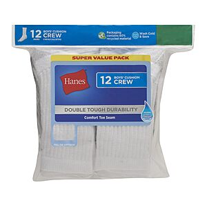 $6.48 AMAZON SIZE SMALL 12 Pairs of HANES Boys Crew Socks in White or Black