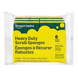 $3.09 or less S&S Amazon Basics 6 count Heavy Duty Dual-Sided Scrub or Non-Scratch Dual-Sided Sponges, Reusable, 4.4 x 2.7 x 0.8 in,