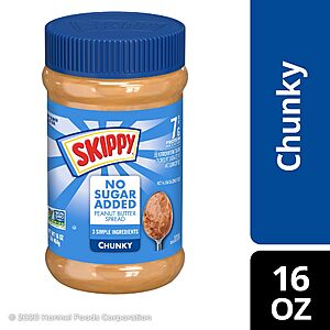 $23.75 or less S&S SKIPPY No Sugar Added Chunky Peanut Butter, 16 oz Jars (Pack of 12) AMZ