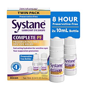 $14.83 S&S 40% off SYSTANE PF Complete Preservative Free Dry Eye Drops, 0.33 Fl Oz, 2 Pack (or 2 for $29.66)