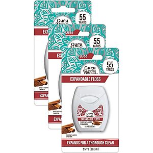 $2.85 S&S AMZ GuruNanda Dental Floss, Cinnamon, Pack of 3, Waxed | 55 Yards | (or 1 count $1.42 S&S)