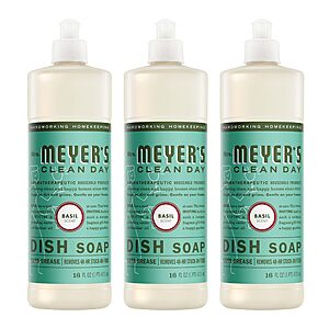 $8.62 (15% S&S/25% Clip Q) AMZ YMMV MRS. MEYER'S CLEAN DAY Liquid Dish Soap, Basil Scent, 16 Fl Oz Bottle - 3 Pack