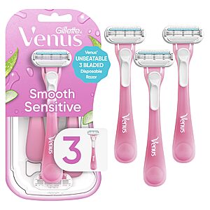 $3.64 or less S&S/Q Amz Gillette Venus Sensitive Women's Disposable Razors - Single Package of 3 Razors