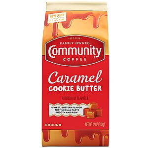 $3.50 or LESS S&S 20% Clip Q Community Coffee Caramel Cookie Butter Flavored 12 Ounces, Medium Roast Ground Coffee, 12 Ounce Bag (Pack of 1)