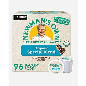 $37.61 or less S&S AMAZON Free Ship Newman's Own Organics Special Blend Keurig Single-Serve K-Cup Pods, Medium Roast Coffee, 96 Count