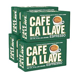 $13.05 or less S&S/35% off Q: Caf&eacute; La Llave Espresso Ground Coffee, Dark Roast, 10 OZ, Pack of 4